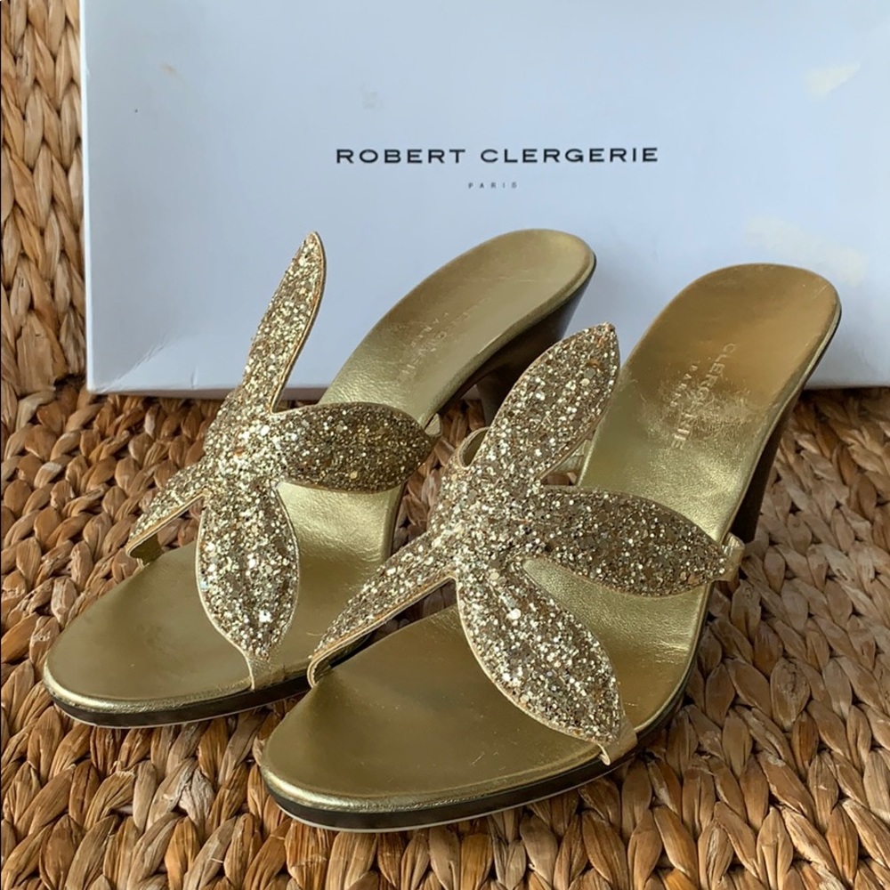 NIB Vintage Robert Clergerie Gold Glitter Heels 9B